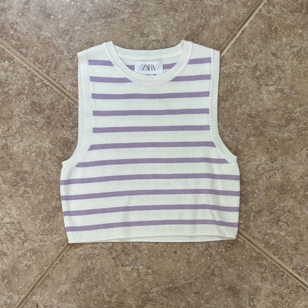 Zara Purple and White Striped Tank Top